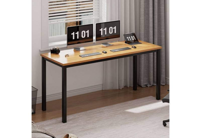 LuxusKollektion Schreibtisch Schreibtisch 120x60x75 cm PC Workstation Teak Schwarz E1 festes Holz von LuxusKollektion