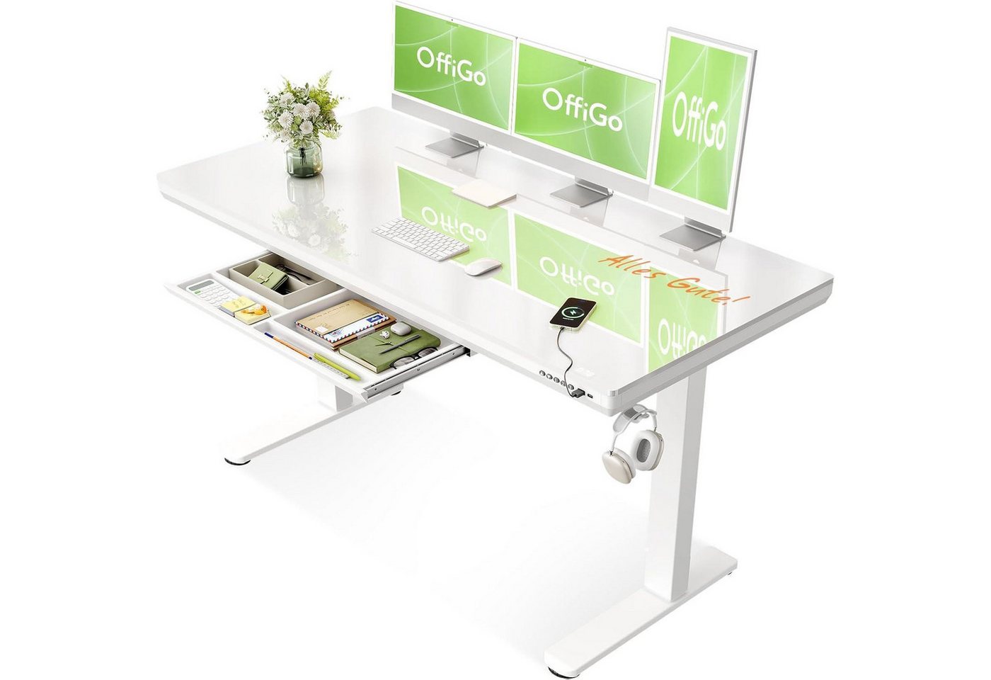 LuxusKollektion Schreibtisch Schreibtisch höhenverstellbar elektrisch Glas USB 140 x 60 cm Weiß LuxusKollektion Schreibtisch Schreibtisch höhenverstellbar elektrisch Glas USB 140 x 60 cm Weiß von LuxusKollektion