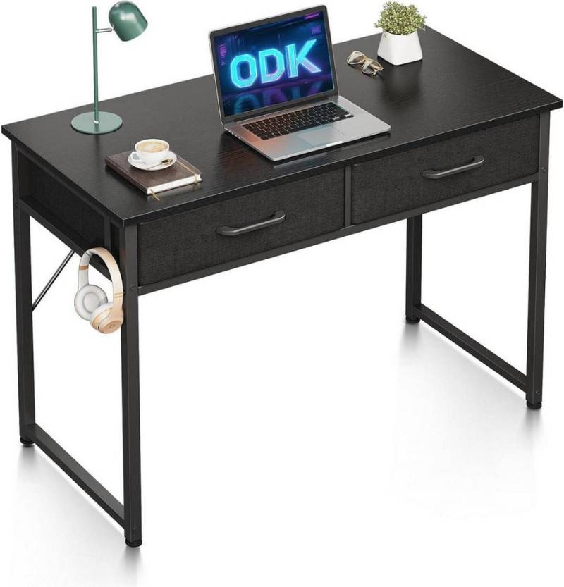 LuxusKollektion Schreibtisch Schreibtisch mit 2 Schubladen und Kopfhörerhalter Schwarz von LuxusKollektion
