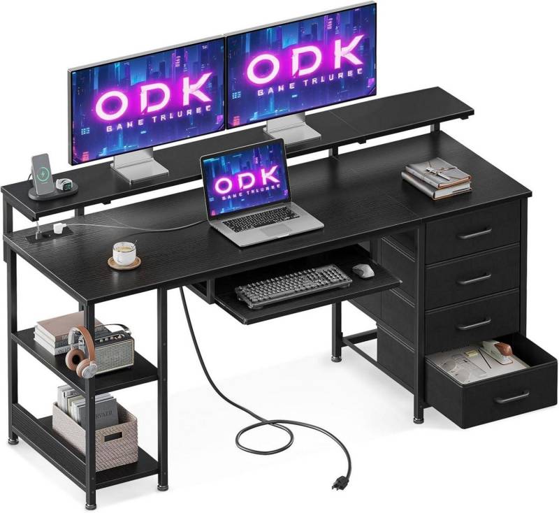 LuxusKollektion Schreibtisch Schreibtisch mit 4 Schubladen, Computertisch mit Steckdosen, USB von LuxusKollektion