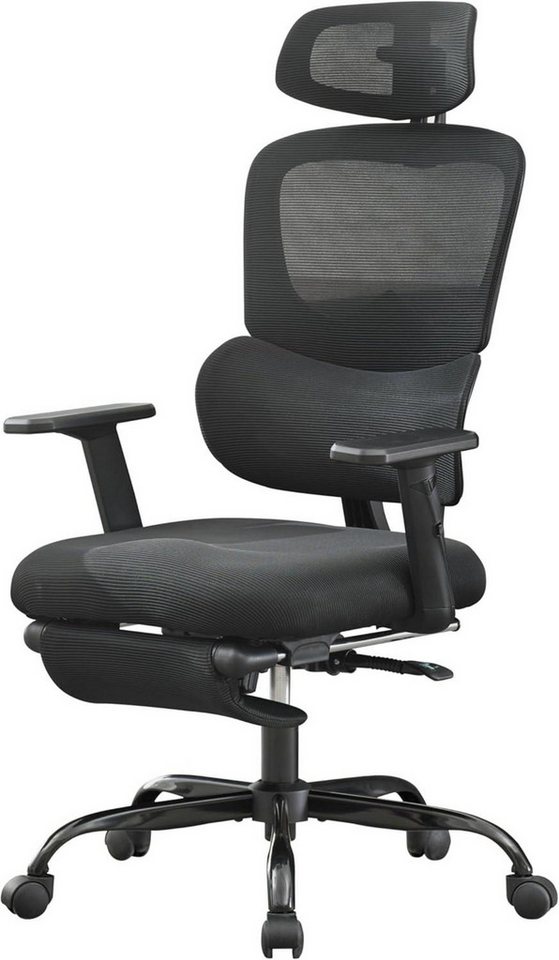 LuxusKollektion Schreibtischstuhl Ergonomischer Bürostuhl mit Fußstütze Schwarz Lordosenstütze von LuxusKollektion