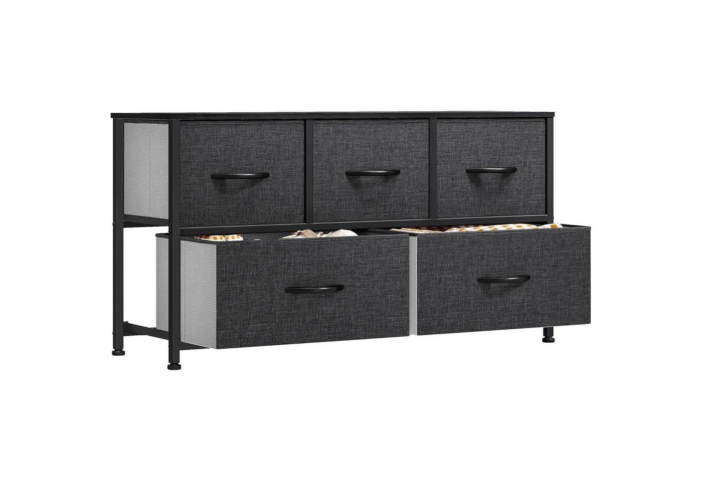 LuxusKollektion Schuhspanner Schubladenschrank Kommode 5 Schubladen Stoff Dunkelgrau Schwarz von LuxusKollektion