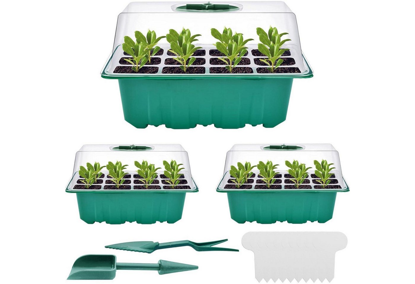 LuxusKollektion Schutzplane Gewächshaus Anzucht Mini Setzling Tabletts Deckel Grün 3 Stück von LuxusKollektion