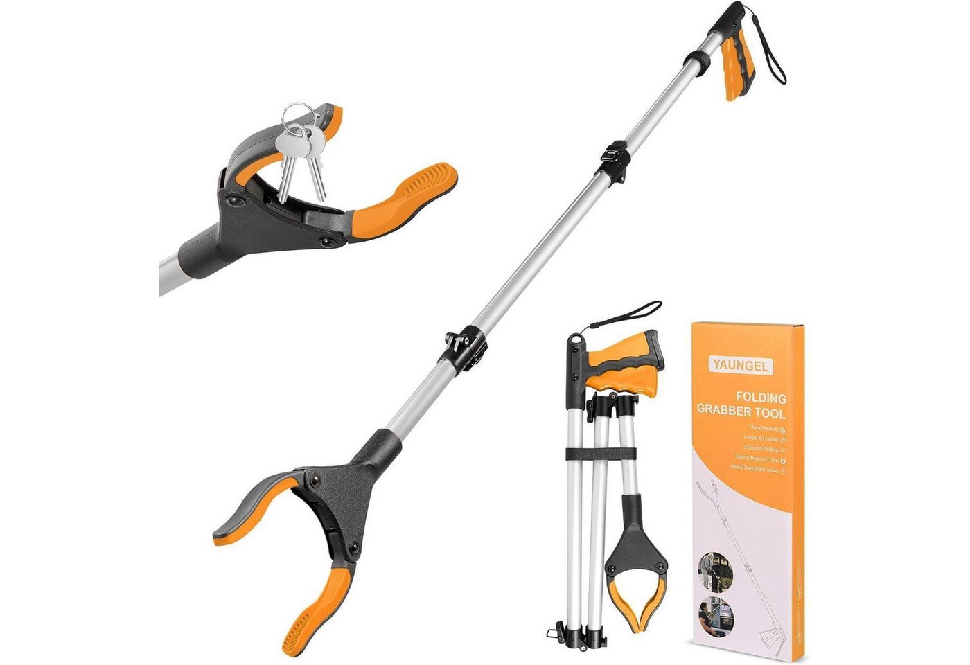 LuxusKollektion Schutzplane Greifzange Magnet Greifarm 360 Drehbar Senioren 91cm Orange von LuxusKollektion