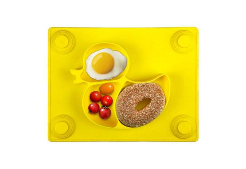 LuxusKollektion Silikonform Kinderteller Silikon Rutschfest Hochstuhl 26x20x3cm Gelb Enten von LuxusKollektion