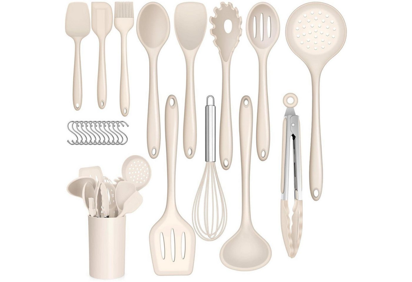 LuxusKollektion Silikonform Küchenhelfer Set 25teilig Silikon Spülmaschinenfest S Haken Khaki von LuxusKollektion