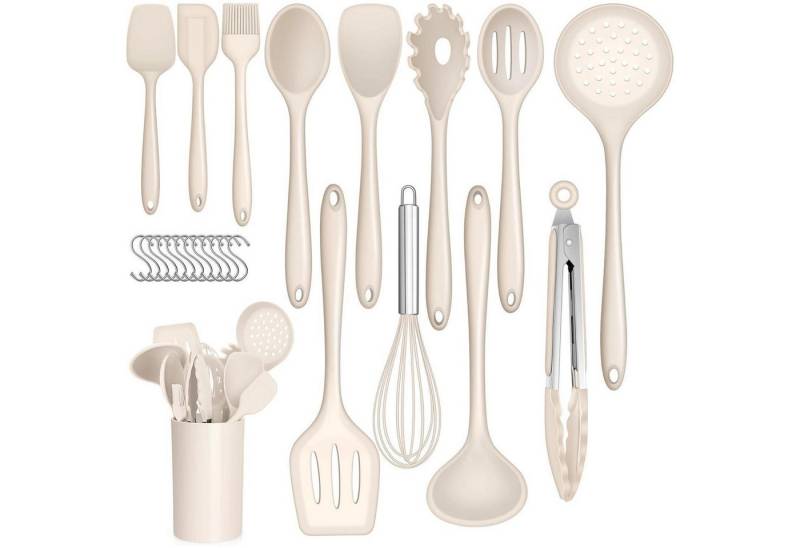 LuxusKollektion Silikonform Küchenhelfer Set 25teilig Silikon Spülmaschinenfest S Haken Khaki von LuxusKollektion