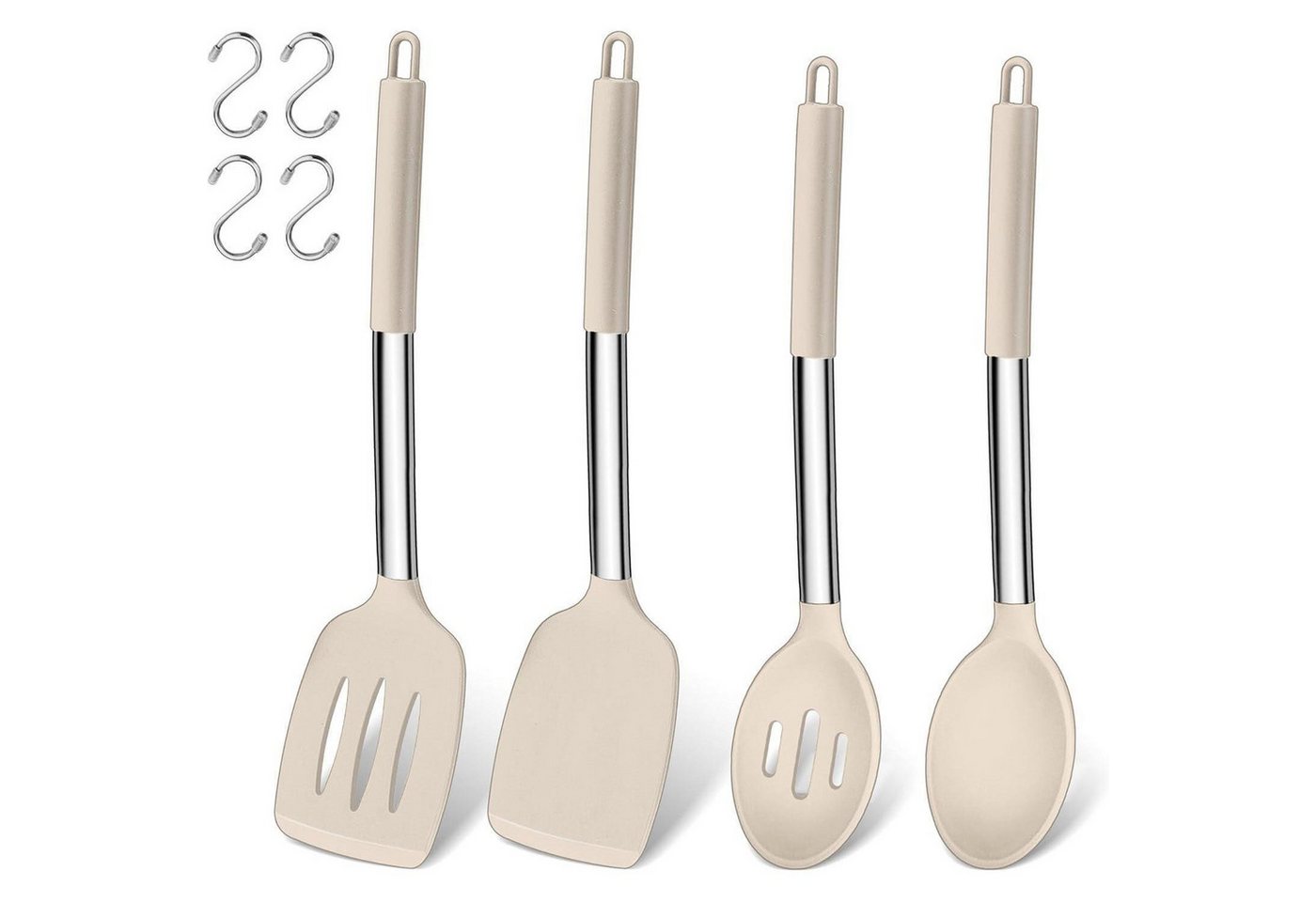 LuxusKollektion Silikonform Küchenhelfer Set Silikon Pfannenwender Kochlöffel 4 Stück Khaki von LuxusKollektion