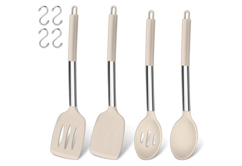 LuxusKollektion Silikonform Küchenhelfer Set Silikon Pfannenwender Kochlöffel 4 Stück Khaki von LuxusKollektion