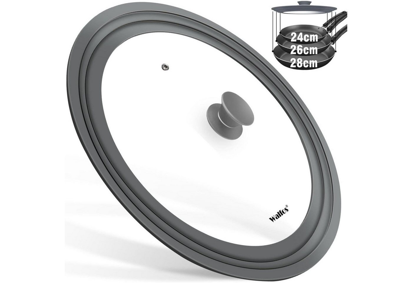 LuxusKollektion Silikonform Pfannendeckel Glasdeckel Pfannen Silikonrand 24-26-28cm Grau von LuxusKollektion