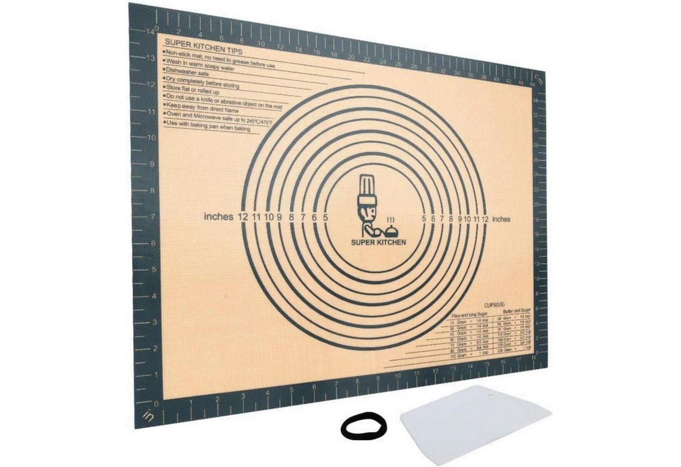 LuxusKollektion Silikonform Teigmatte Silikon 50x40cm Ausrollmatte Teigschneider Grau 50L x 40B cm von LuxusKollektion