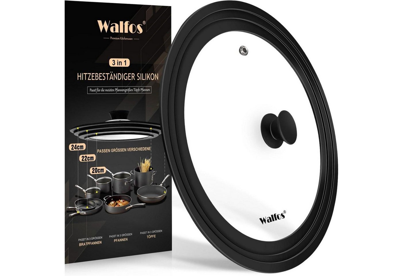 LuxusKollektion Silikonform Topfdeckel Glasdeckel Pfannen Silikonrand 20 22 24cm Transparentes LuxusKollektion Silikonform Topfdeckel Glasdeckel Pfannen Silikonrand 20 22 24cm Transparentes von LuxusKollektion