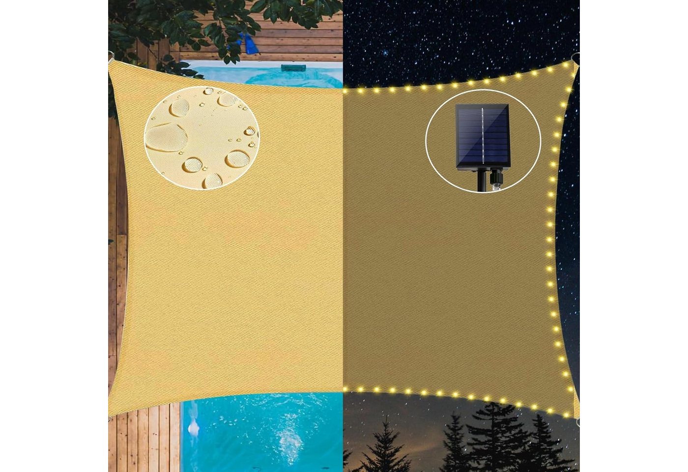 LuxusKollektion Sonnensegel Premium Sonnensegel Wasserdicht 3x4m mit Solar Lichterkette LuxusKollektion Sonnensegel Premium Sonnensegel Wasserdicht 3x4m mit Solar Lichterkette von LuxusKollektion