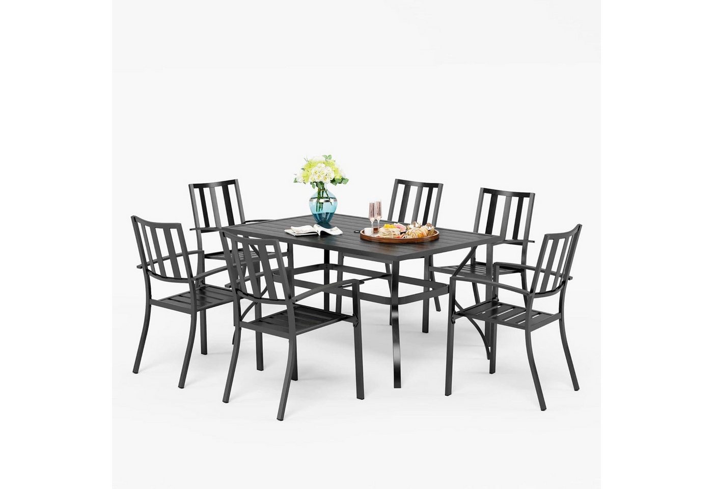 LuxusKollektion Stapelstuhl Gartenmöbel Set 6 Stühle Tisch Wetterfest Stapelbar Metall Style 2 von LuxusKollektion