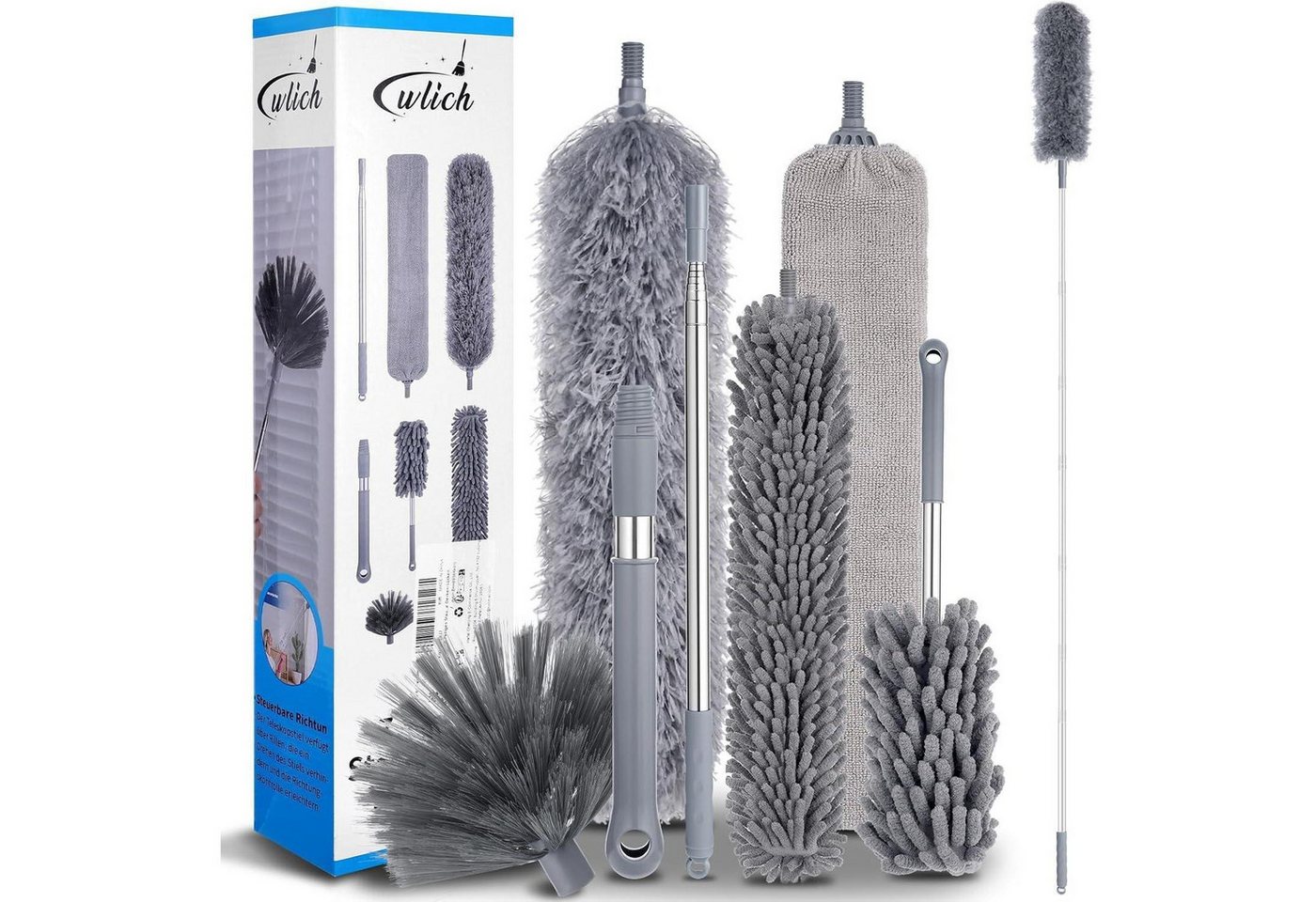 LuxusKollektion Staubwedel Staubwedel 8-teilig Teleskop bis 250 cm Mikrofaser waschbar von LuxusKollektion