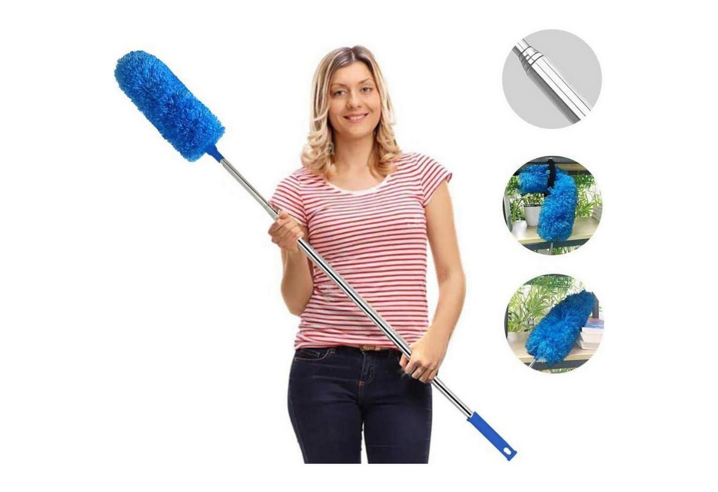 LuxusKollektion Staubwedel Staubwedel Teleskop Ausziehbar 254cm Mikrofaser Waschbar Blau von LuxusKollektion