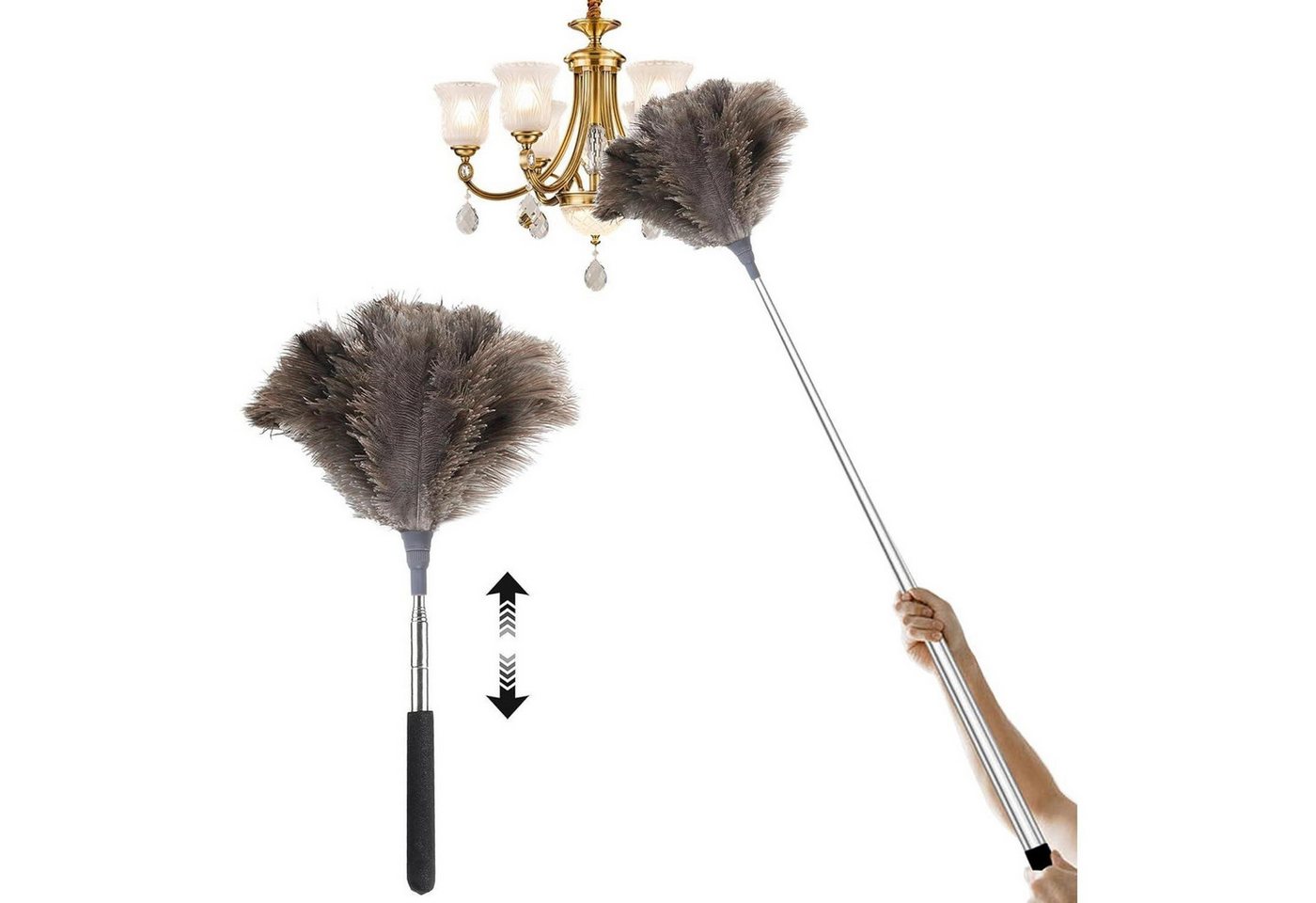 LuxusKollektion Staubwedel Staubwedel Teleskop Straußenfedern Antistatik ausziehbar 1.8 m 1 von LuxusKollektion