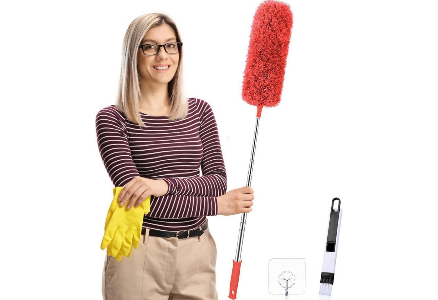 LuxusKollektion Staubwedel Staubwedel Teleskop Waschbar Biegbar Spinnweben Eckbesen Rot von LuxusKollektion