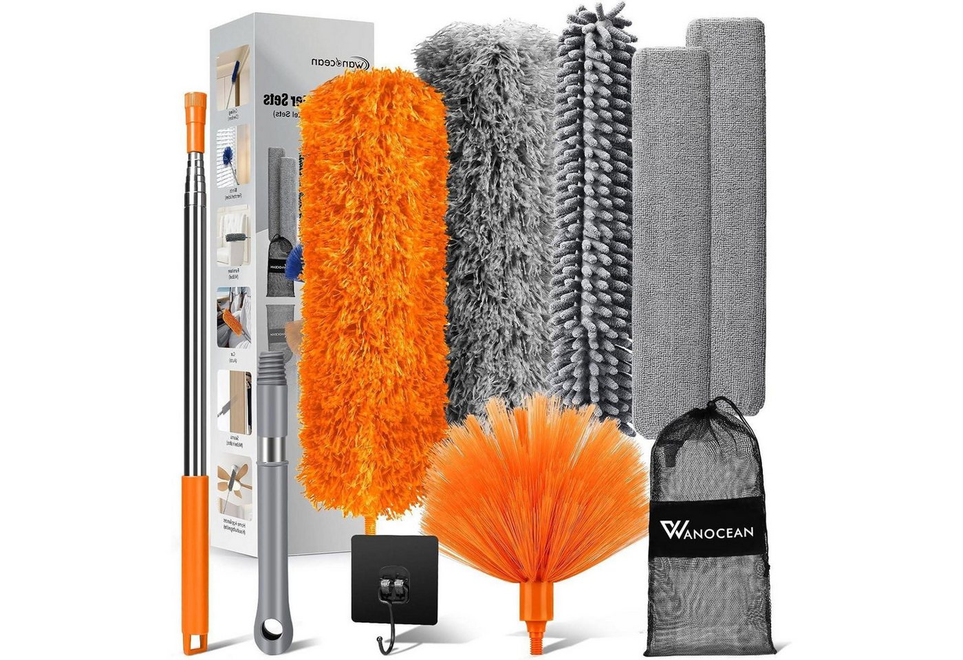 LuxusKollektion Staubwedel Staubwedel Teleskop waschbar 10 Spinnwebenbesen 250cm Orange Grau von LuxusKollektion