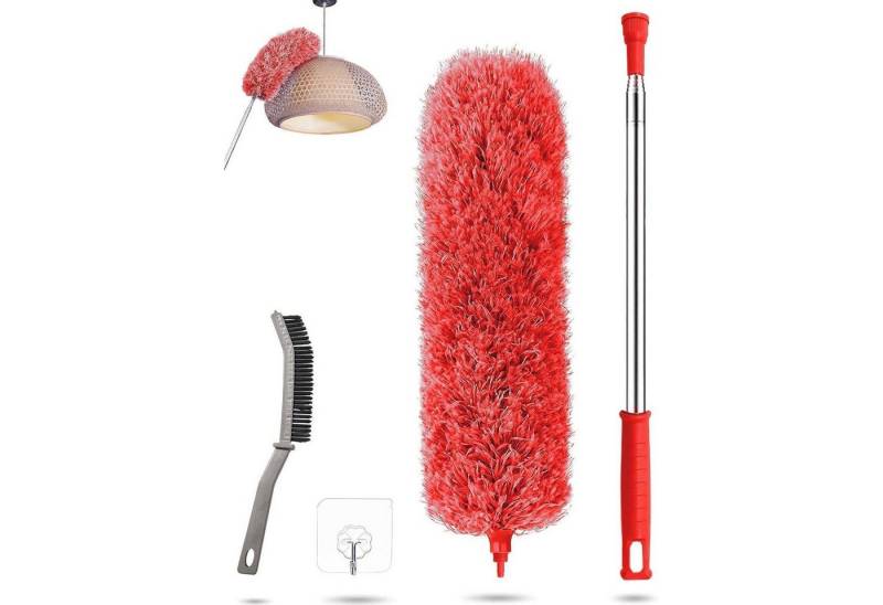 LuxusKollektion Staubwedel Staubwedel Teleskopstange 240cm waschbar Mikrofaser Rot 4 von LuxusKollektion