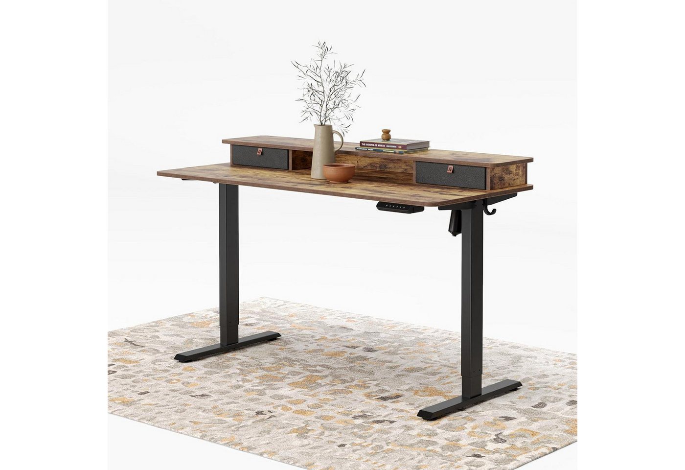 LuxusKollektion Stehpult Stehtisch Verstellbar Elektrisch Schubladen 120x60cm 120 x 60 CM Braun von LuxusKollektion