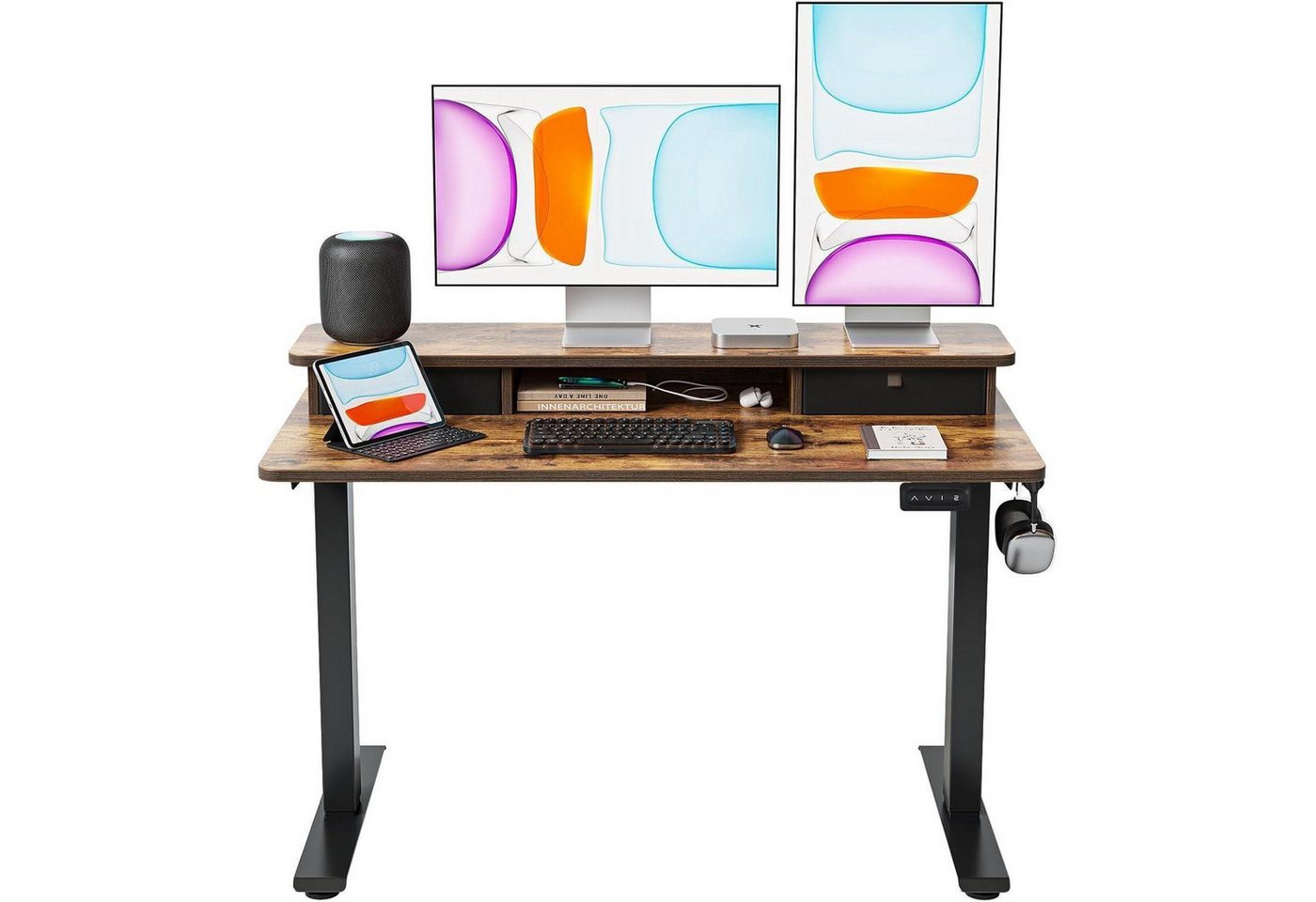 LuxusKollektion Stehtisch Höhenverstellbarer Elektrischer Stehtisch Doppelschublade 120x60cm von LuxusKollektion