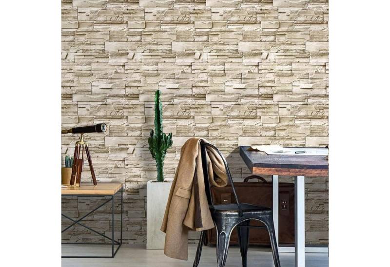 JOLIHOME Strukturtapete Selbstklebende Stein Tapete Vintage Ziegel Gelb Faux 44.5x500cm von JOLIHOME