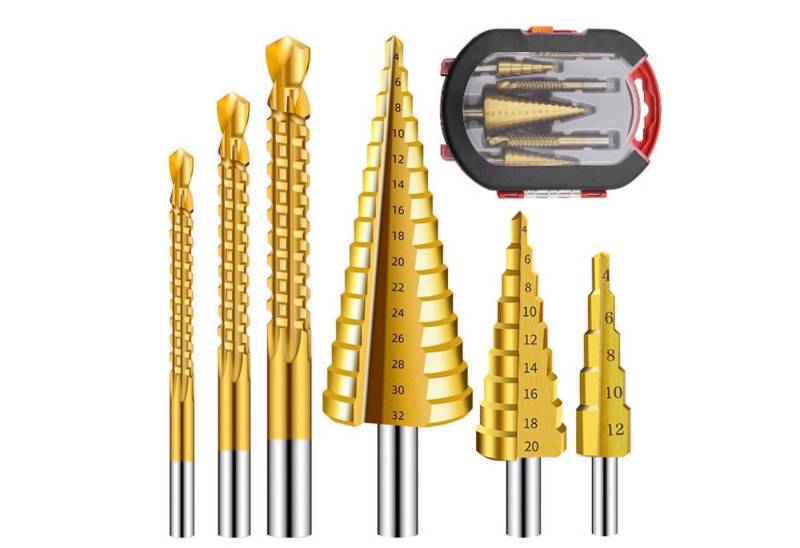 LuxusKollektion Stufenbohrer Stufenbohrer-Set 6-tlg HSS Titanbeschichtung 4-32 mm inkl Spiralbohrer LuxusKollektion Stufenbohrer Stufenbohrer-Set 6-tlg HSS Titanbeschichtung 4-32 mm inkl Spiralbohrer von LuxusKollektion