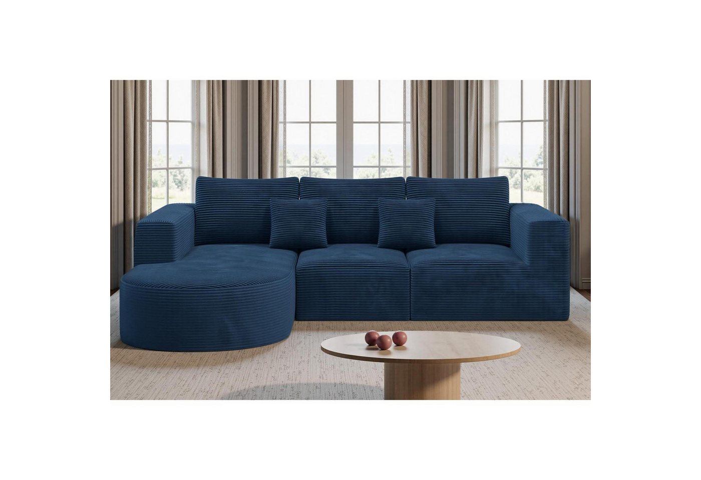 LuxusKollektion Stuhl Sofa Ecksofa L Form Schlaffunktion Cordstoff 3 Links-Chaiselongue Blau von LuxusKollektion