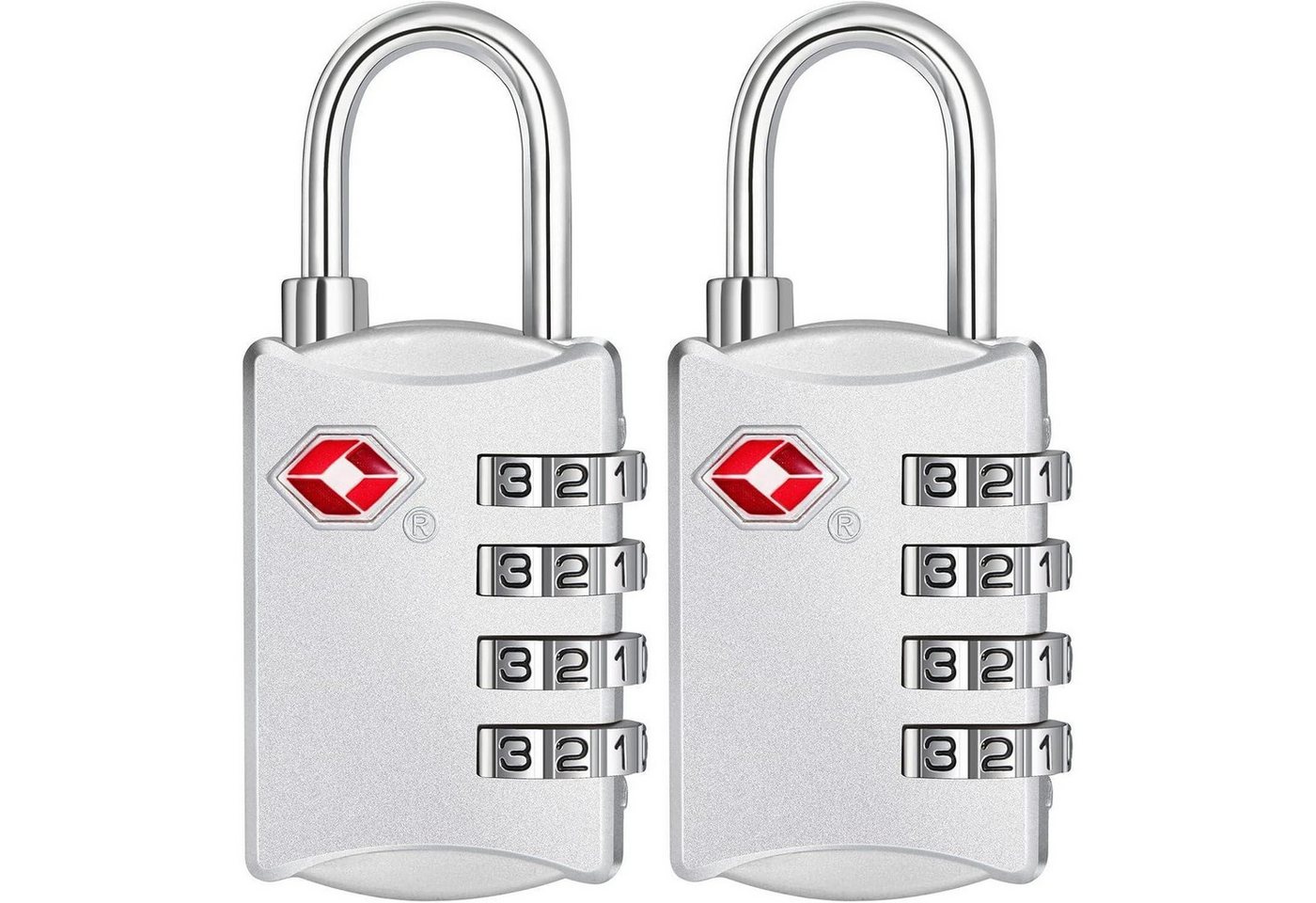 LuxusKollektion TSA-Vorhängeschloss Kofferschloss TSA Zahlenschloss 4 stellig Koffer 2 Stücke Silber von LuxusKollektion
