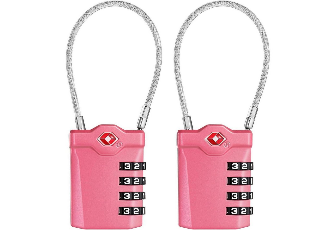LuxusKollektion TSA-Vorhängeschloss Kofferschloss TSA Zahlenschloss 4stellig Alarmanzeige 2 Stück Rosa von LuxusKollektion