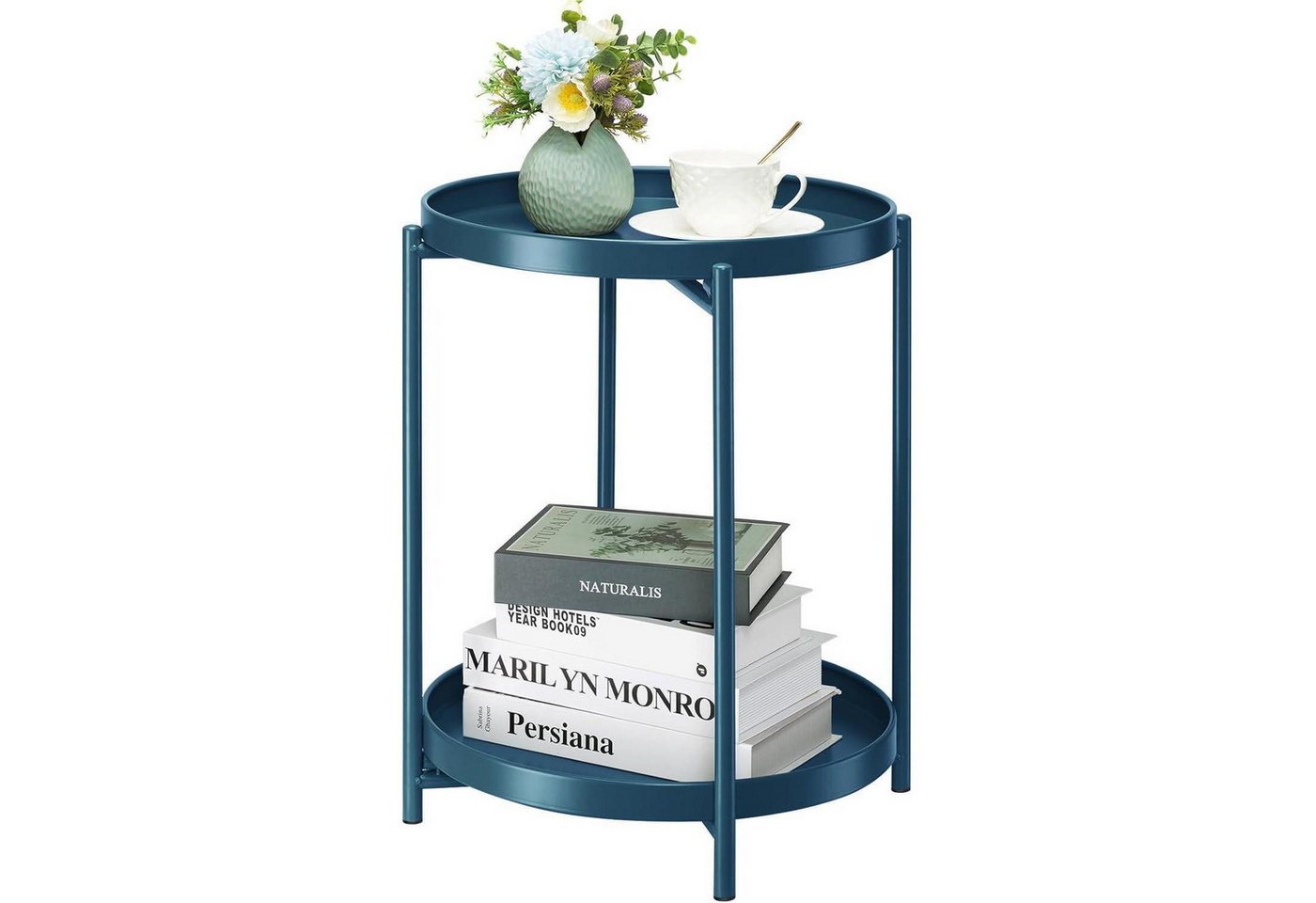 LuxusKollektion Tabletttisch Beistelltisch Metall Rund 2 Ebenen Klappbar Rostfrei Balkon Marineblau von LuxusKollektion