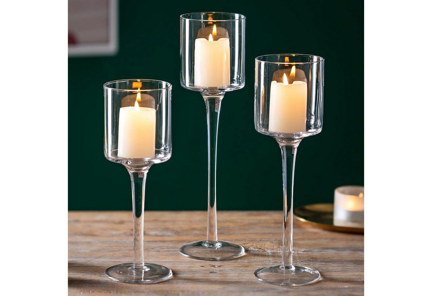 LuxusKollektion Teelichthalter 3er Set Teelichthalter Glas - Elegante Kerzenständer für Hochzeit von LuxusKollektion