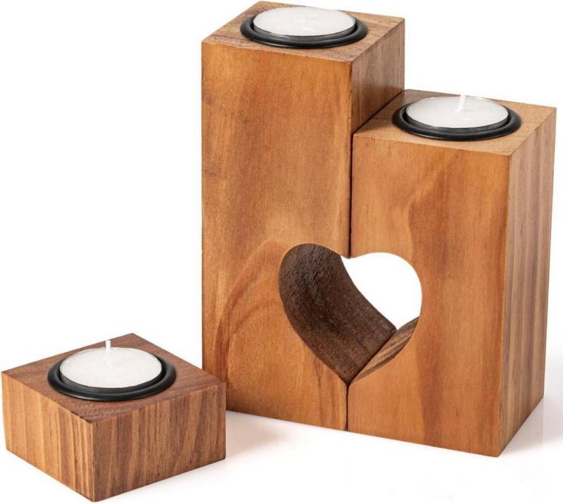 LuxusKollektion Teelichthalter Herz Teelichthalter Holz 3 Kerzen Deko Geschenk Freundin Frauen von LuxusKollektion