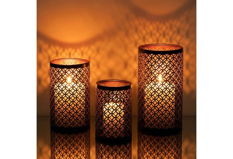 LuxusKollektion Teelichthalter Kerzenhalter Metall Teelichthalter Schwarz Gold 3er Set 20/16/13cm von LuxusKollektion