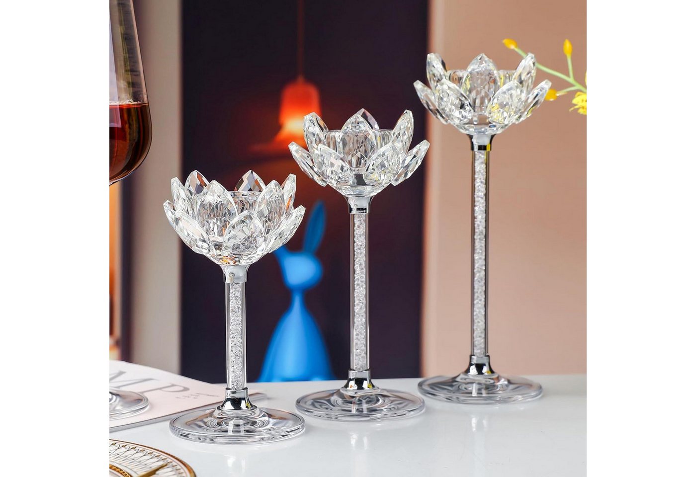 LuxusKollektion Teelichthalter Kristall Lotusblume Kerzenständer 3 Silber Teelichthalter von LuxusKollektion