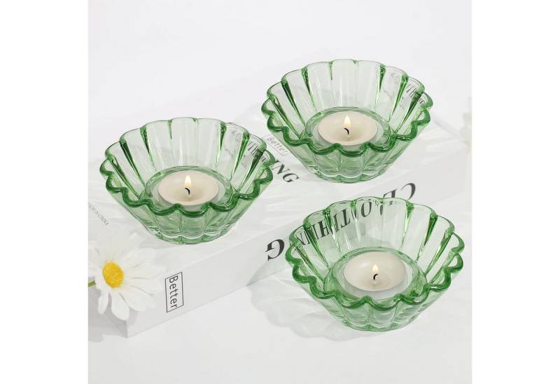 LuxusKollektion Teelichthalter Teelichtgläser Glas 3er Set Hochzeit Geburtstag Grün Teelichthalter von LuxusKollektion