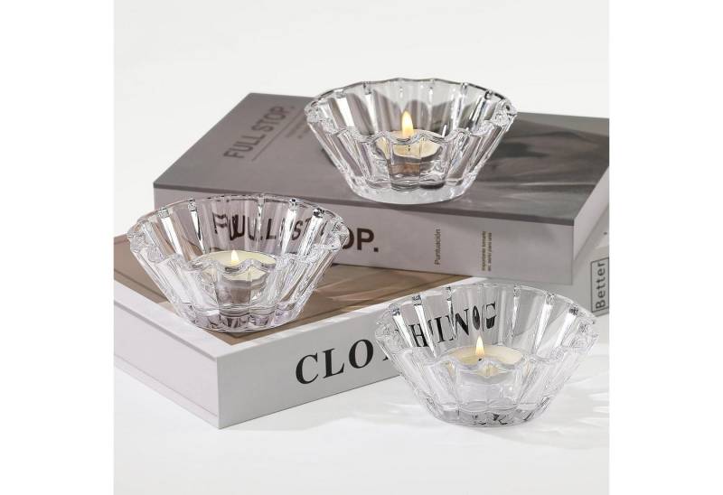 LuxusKollektion Teelichthalter Teelichthalter Glas 3er Set Hochzeit Geburtstag Klar Teelichthalter von LuxusKollektion