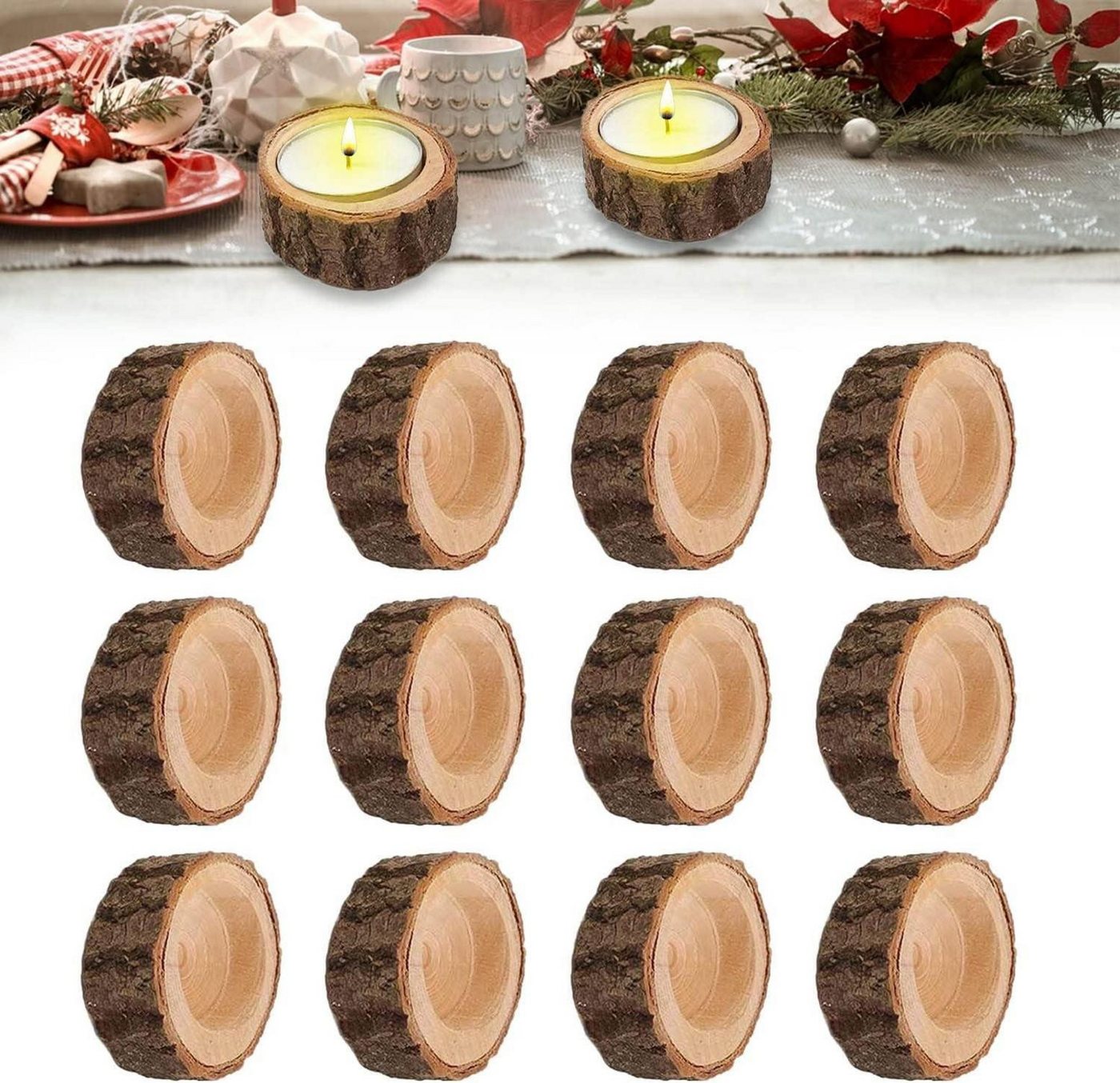 LuxusKollektion Teelichthalter Teelichthalter Holz 12 Stück - Kerzenhalter Kerzenständer von LuxusKollektion