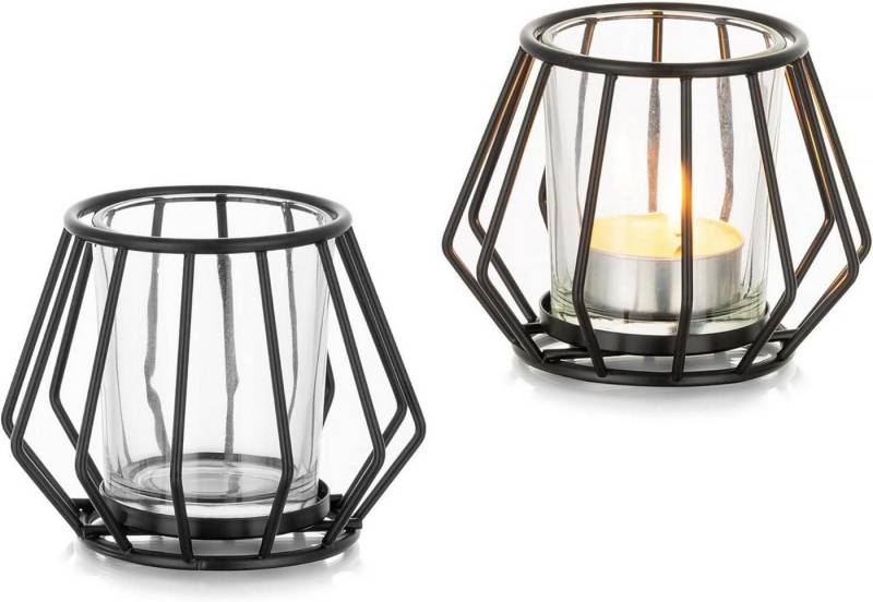 LuxusKollektion Teelichthalter Teelichthalter Schwarz Metall Kerzenhalter 2er Set Wohnzimmer von LuxusKollektion