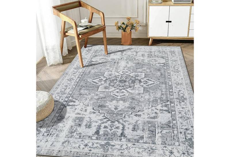 WONGS BEDDING Teppich Boho Teppich Kurzflor Vintage Design Grau 120x170 cm waschbar von WONGS BEDDING