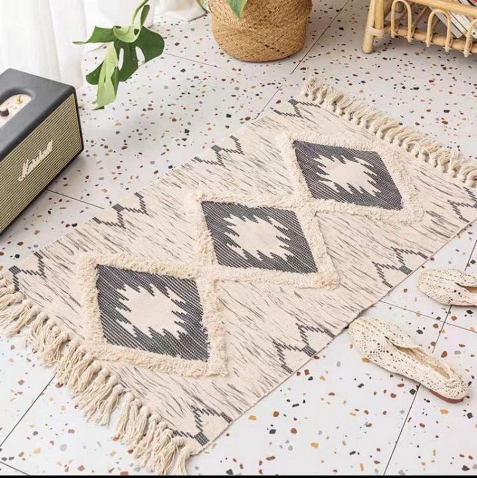 LuxusKollektion Teppich Getufteter Baumwollteppich mit Quasten, geometrischer Shag-Überwurf LuxusKollektion Teppich Getufteter Baumwollteppich mit Quasten, geometrischer Shag-Überwurf von LuxusKollektion