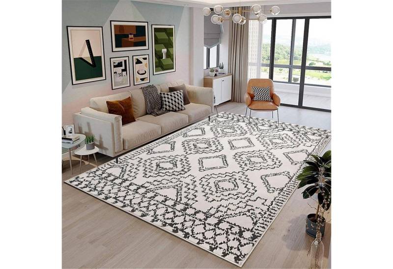 Leesentec Teppich Großer Kurzflor Teppich Elfenbein/Schwarz 200x250cm Modernes Design von Leesentec