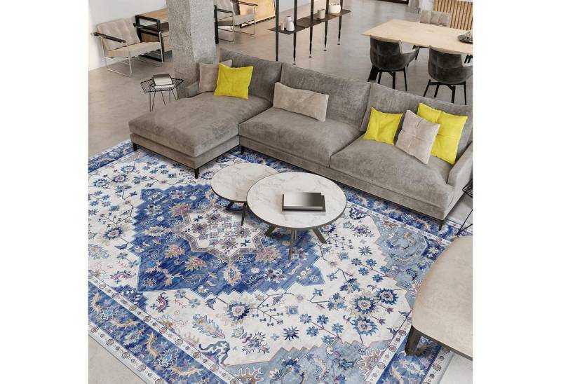 Vamcheer Teppich Teppich Vintage-Kurzflor Flauschig Schlafzimmer Esszimmer Teppich Blau von Vamcheer