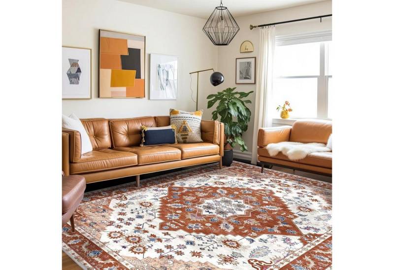 LuxusKollektion Teppich Teppich Wohnzimmer Kurzflor waschbar Orange 200 x 300 cm (Rechteckig) von LuxusKollektion