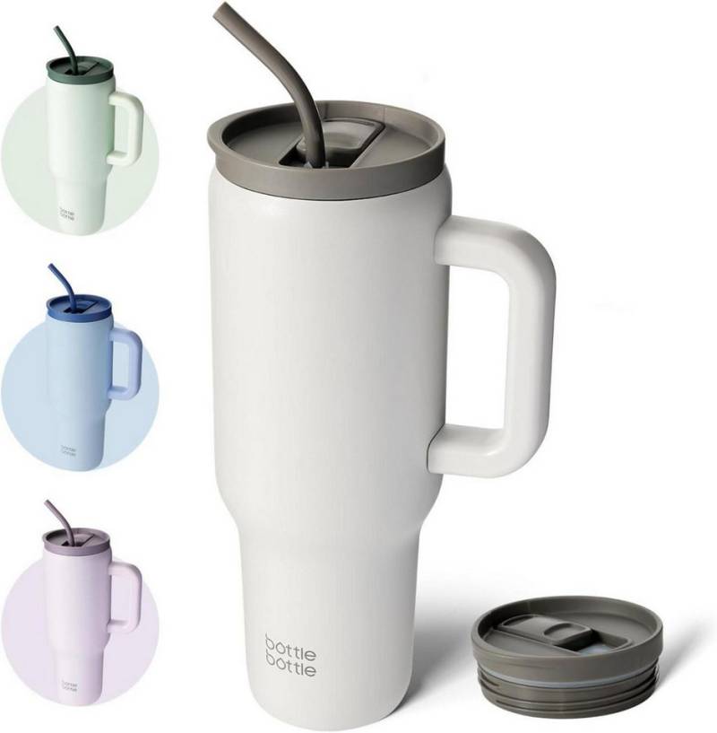 LuxusKollektion Thermobecher Isolierter Kaffeebecher Edelstahl 40oz mit Griff Strohhalm Grau von LuxusKollektion