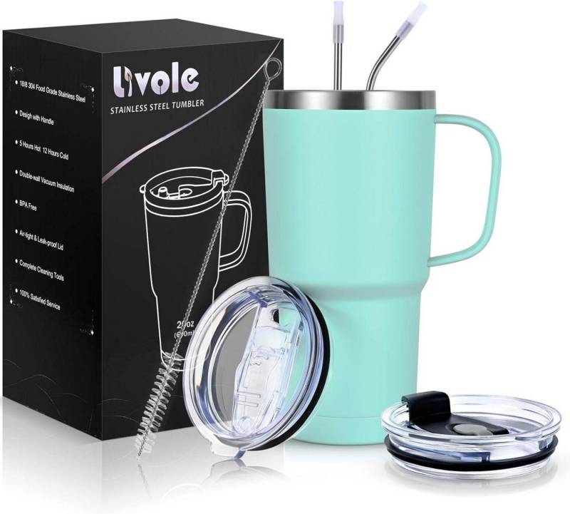 LuxusKollektion Thermobecher Thermobecher Vakuum Kaffeebecher 600ml mit Henkel Mintgrün von LuxusKollektion