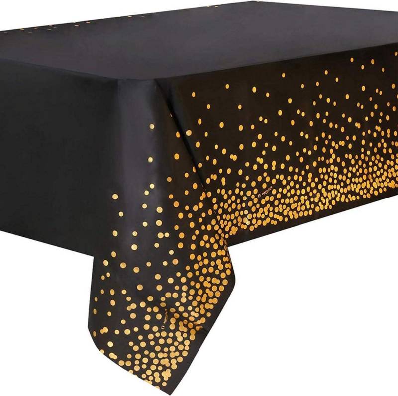 LuxusKollektion Tischdecke 4 Stück Schwarz Gold Party Tischdecke Rechteck Geburtstag 137cm x von LuxusKollektion