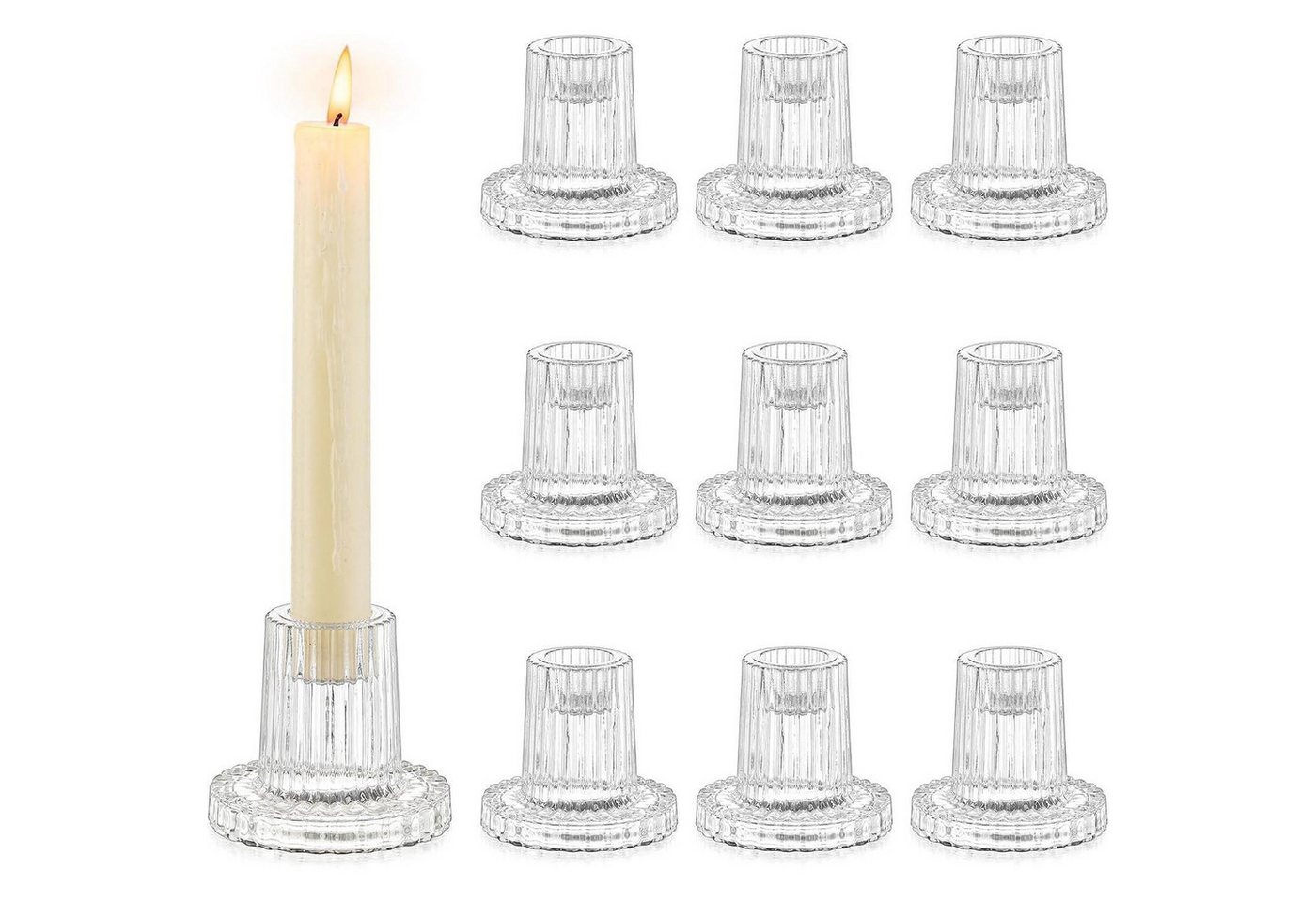 LuxusKollektion Tischkerzenhalter Kerzenhalter Glas Stabkerzen 10er Set Hochzeit 10 Transparent LuxusKollektion Tischkerzenhalter Kerzenhalter Glas Stabkerzen 10er Set Hochzeit 10 Transparent von LuxusKollektion