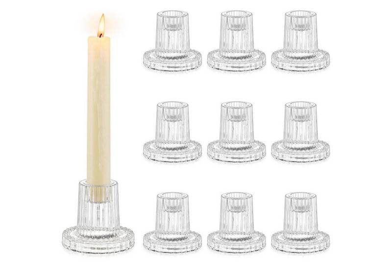 LuxusKollektion Tischkerzenhalter Kerzenhalter Glas Stabkerzen 10er Set Hochzeit 10 Transparent von LuxusKollektion
